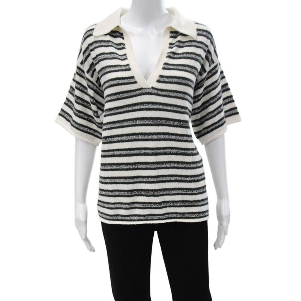 Zulu & Zephyr Womens Black Striped Short Sleeve Organic Cotton Polo Size 4